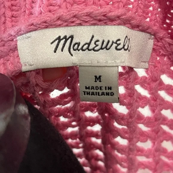 Madewell Pink Open-Knit V-Neck Sweater- Size Medium - Picture 3 of 6